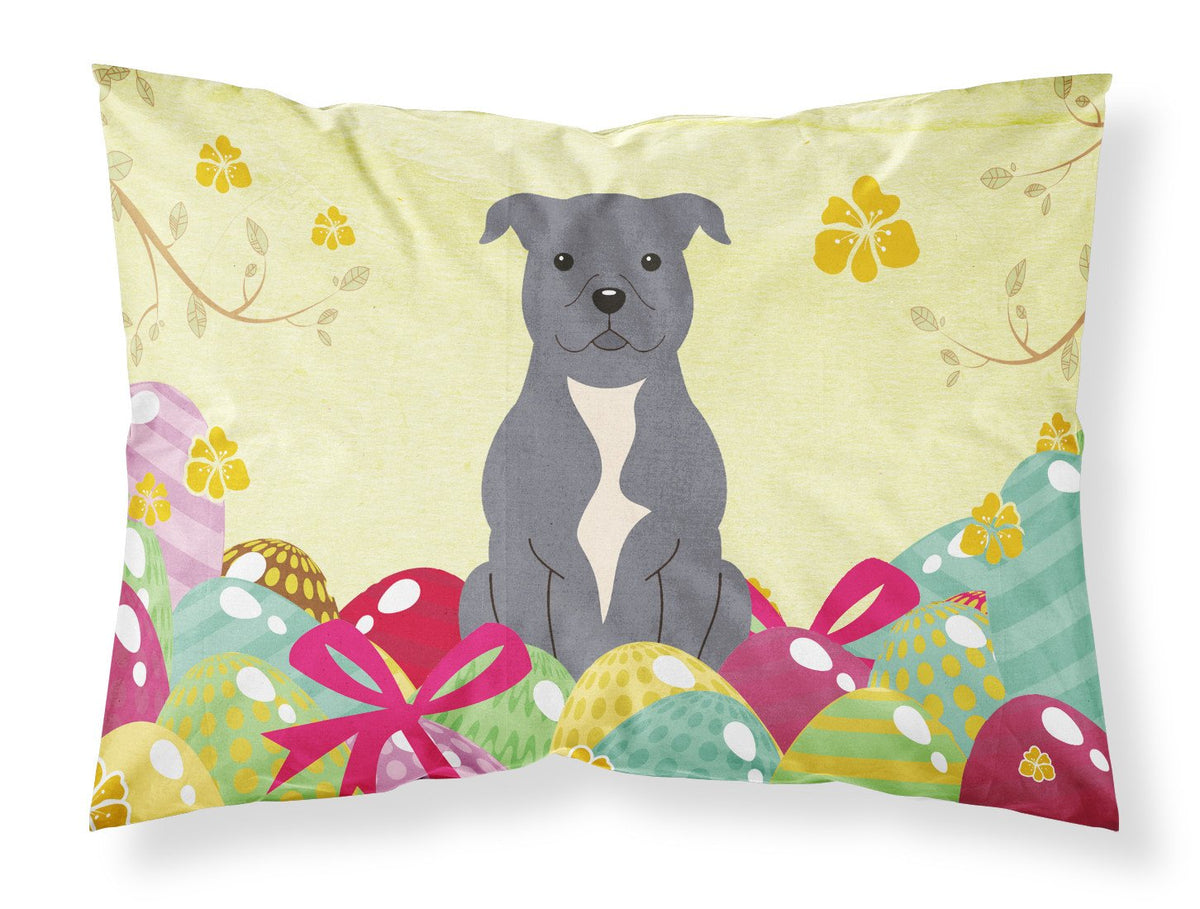 Easter Eggs Staffordshire Bull Terrier Blue Fabric Standard Pillowcase BB6046PILLOWCASE by Caroline&#39;s Treasures