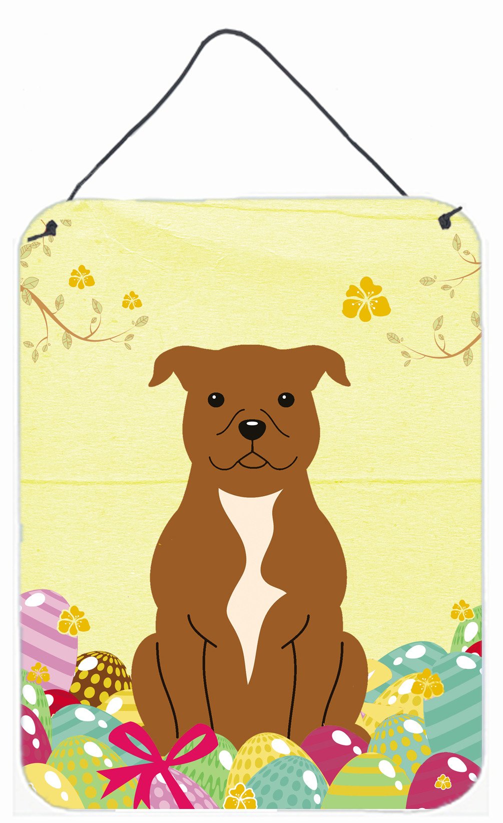 Easter Eggs Staffordshire Bull Terrier Brown Wall or Door Hanging Prints BB6047DS1216 by Caroline's Treasures