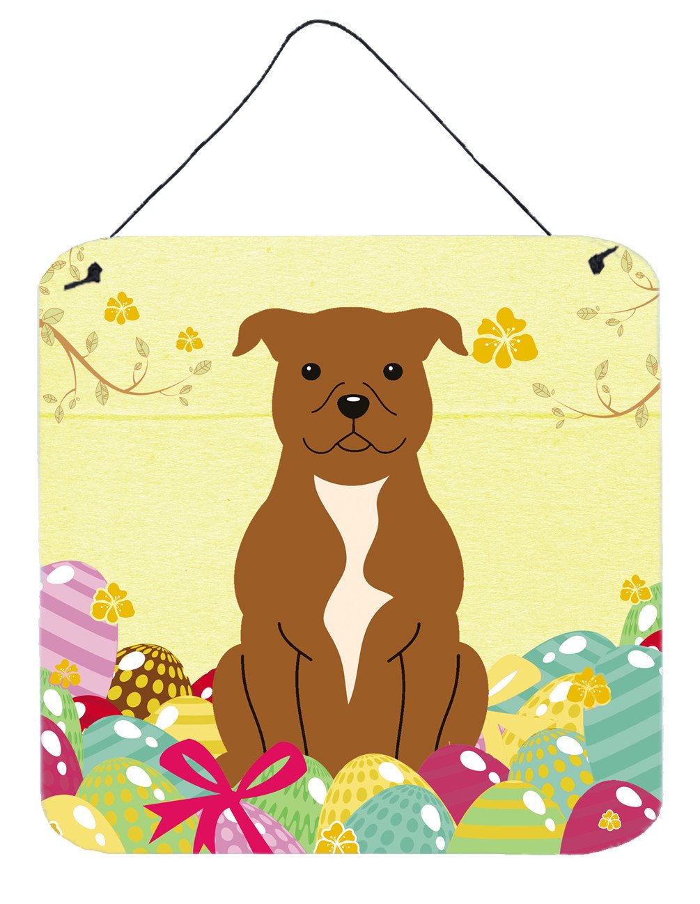 Easter Eggs Staffordshire Bull Terrier Brown Wall or Door Hanging Prints BB6047DS66 by Caroline&#39;s Treasures