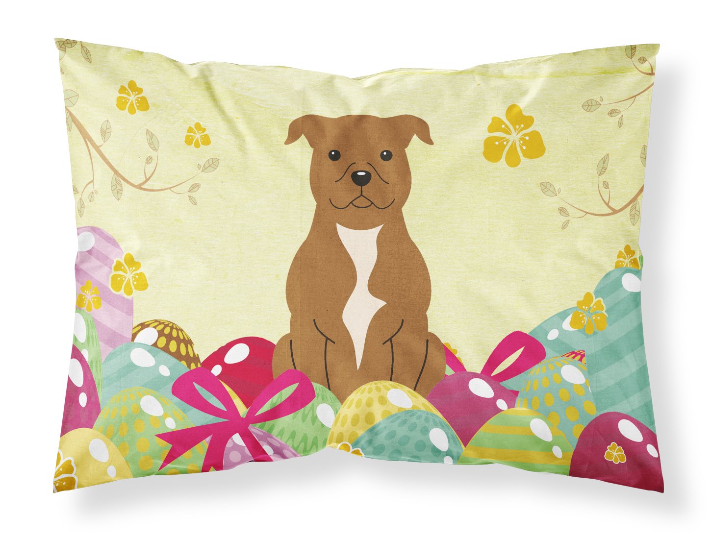 Easter Eggs Staffordshire Bull Terrier Brown Fabric Standard Pillowcase BB6047PILLOWCASE by Caroline's Treasures