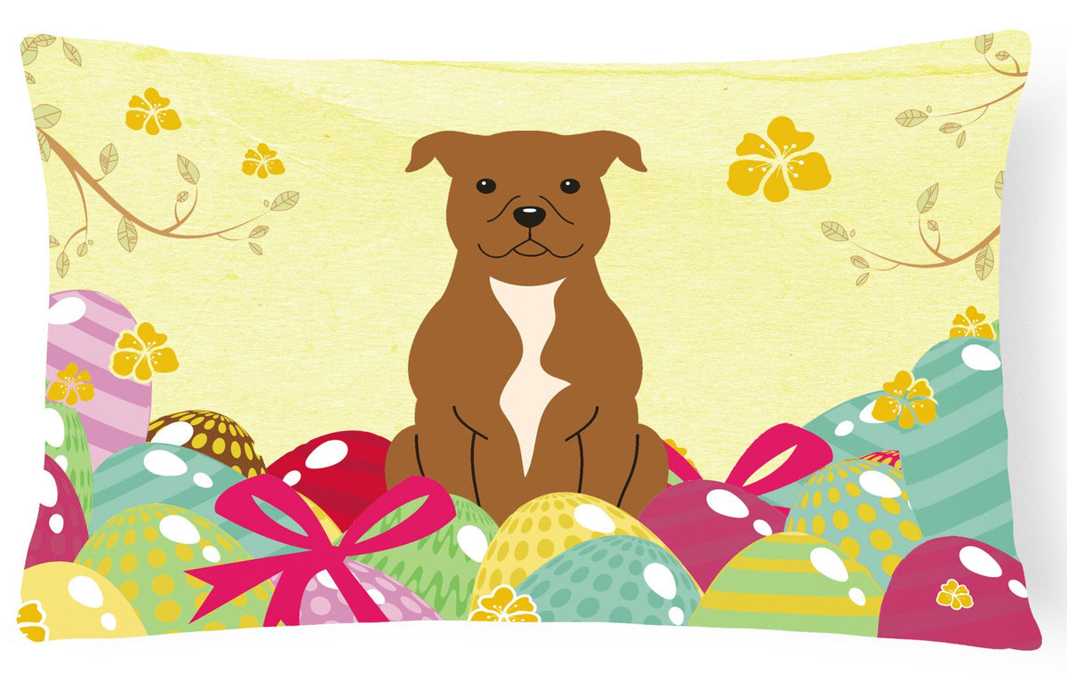 Easter Eggs Staffordshire Bull Terrier Brown Canvas Fabric Decorative Pillow BB6047PW1216 by Caroline&#39;s Treasures