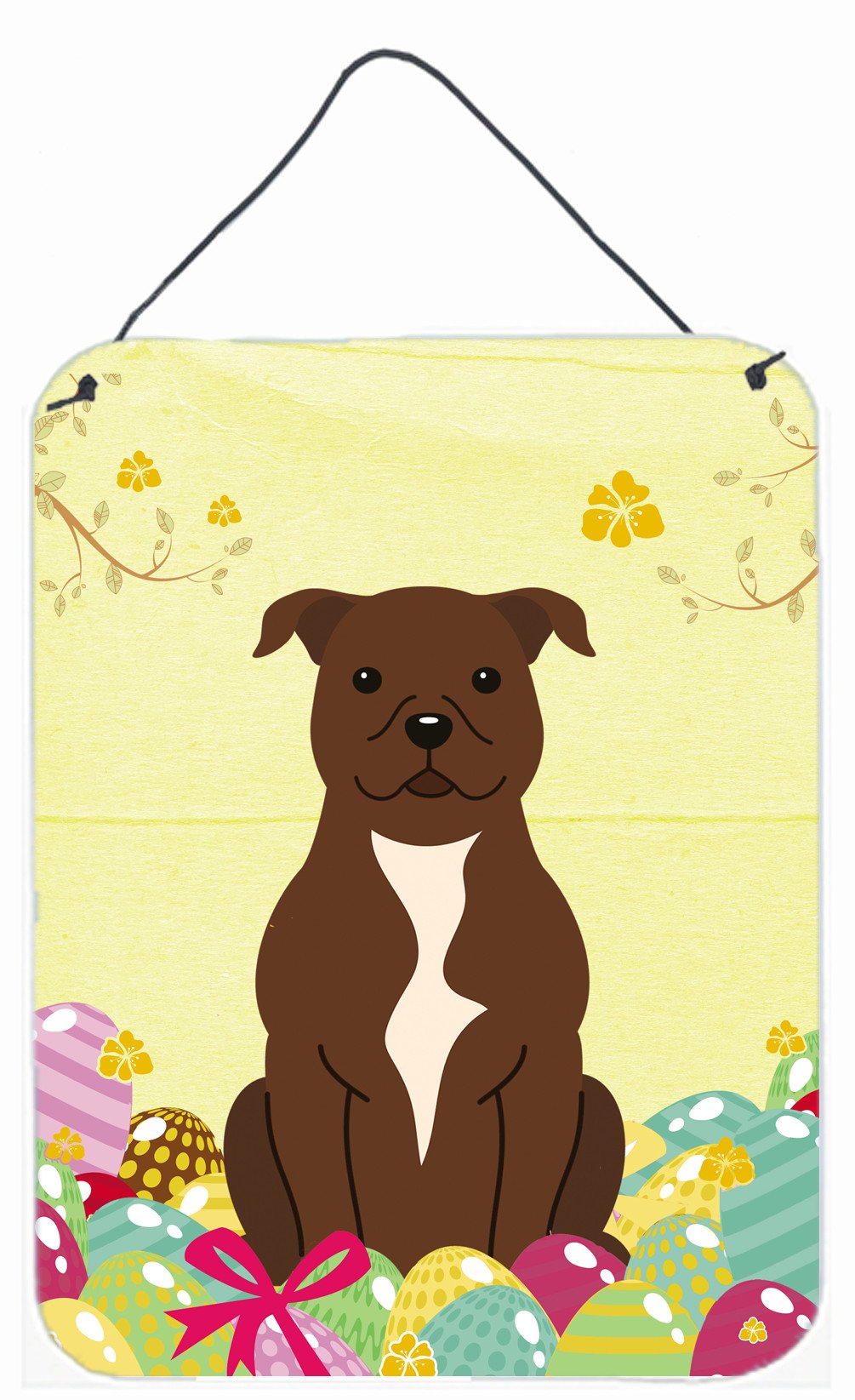 Easter Eggs Staffordshire Bull Terrier Chocolate Wall or Door Hanging Prints BB6048DS1216 by Caroline&#39;s Treasures