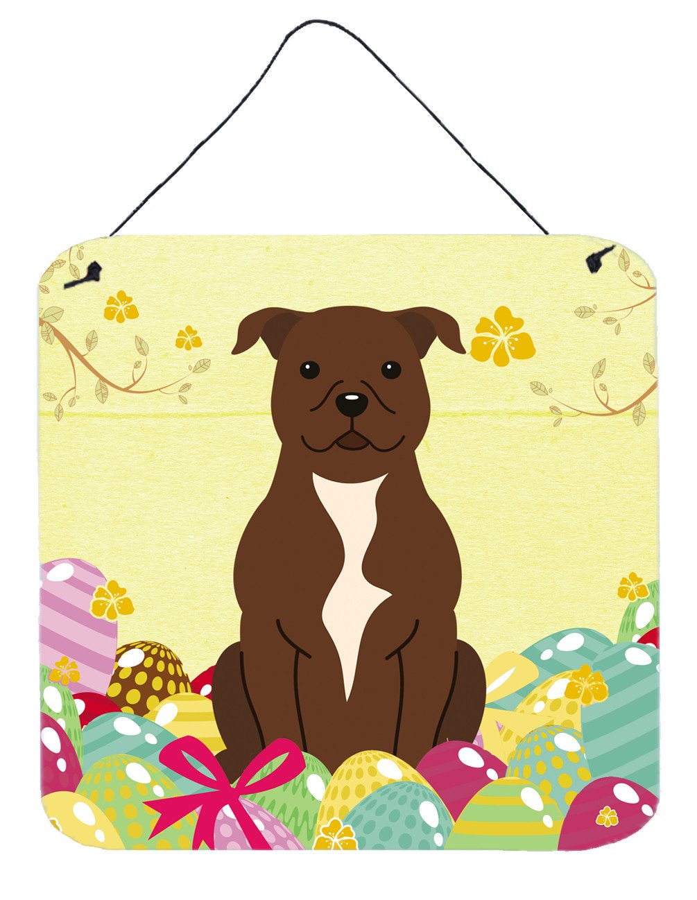 Easter Eggs Staffordshire Bull Terrier Chocolate Wall or Door Hanging Prints BB6048DS66 by Caroline's Treasures