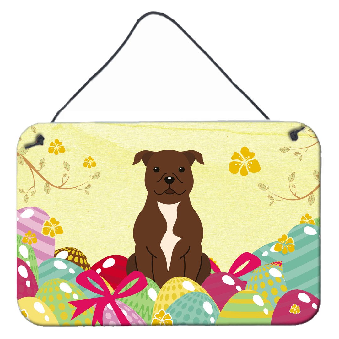 Easter Eggs Staffordshire Bull Terrier Chocolate Wall or Door Hanging Prints BB6048DS812 by Caroline's Treasures