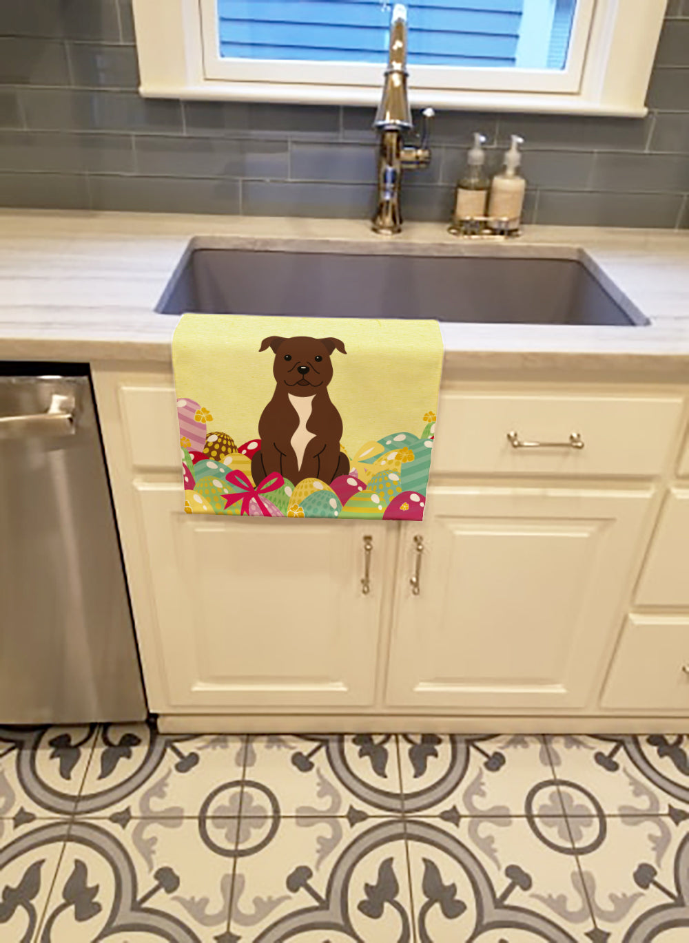 Easter Eggs Staffordshire Bull Terrier Chocolate Kitchen Towel BB6048KTWL - the-store.com