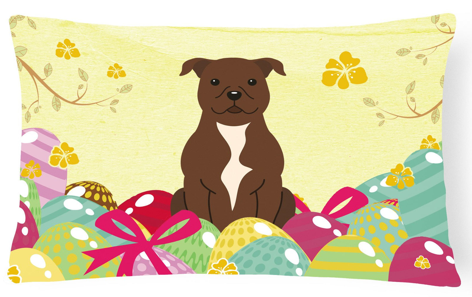 Easter Eggs Staffordshire Bull Terrier Chocolate Canvas Fabric Decorative Pillow BB6048PW1216 by Caroline's Treasures