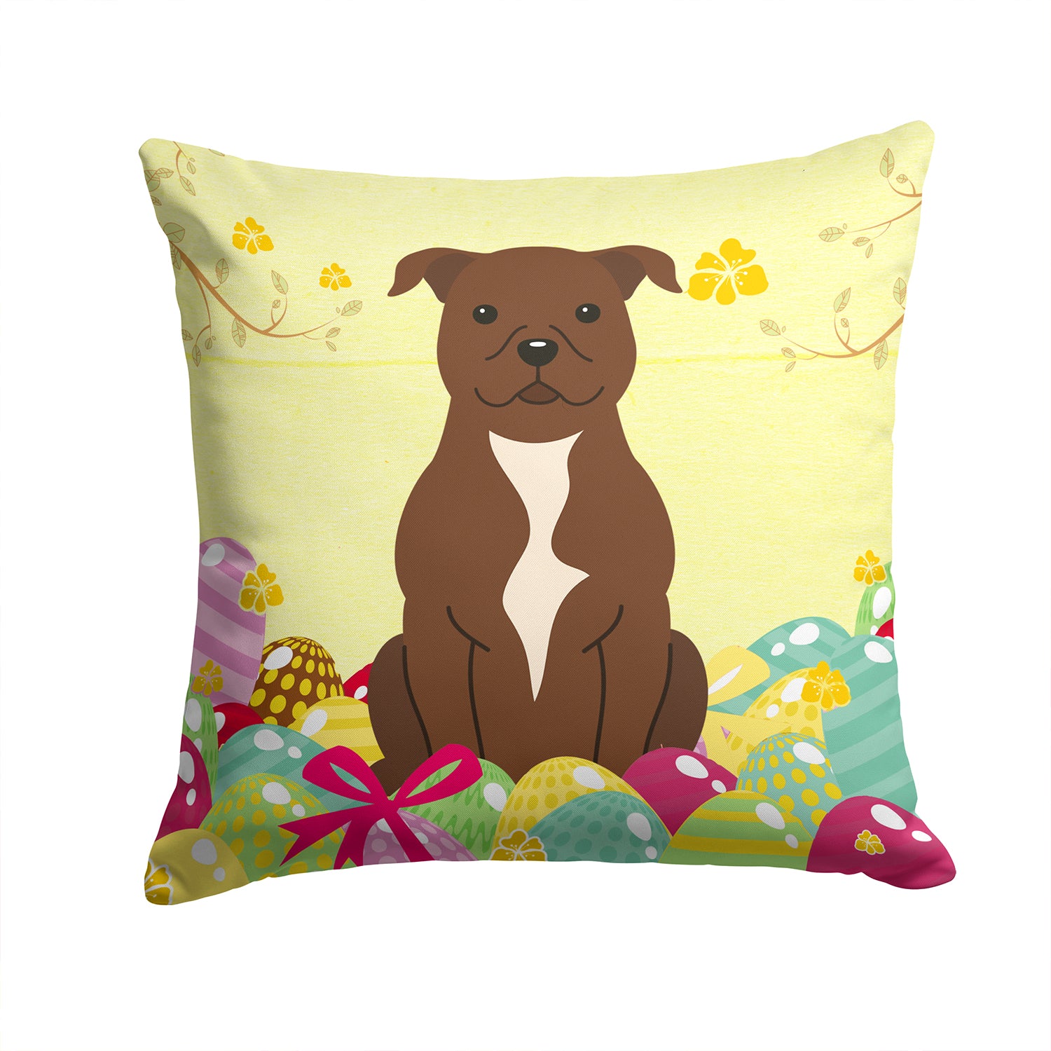Easter Eggs Staffordshire Bull Terrier Chocolate Fabric Decorative Pillow BB6048PW1414 - the-store.com