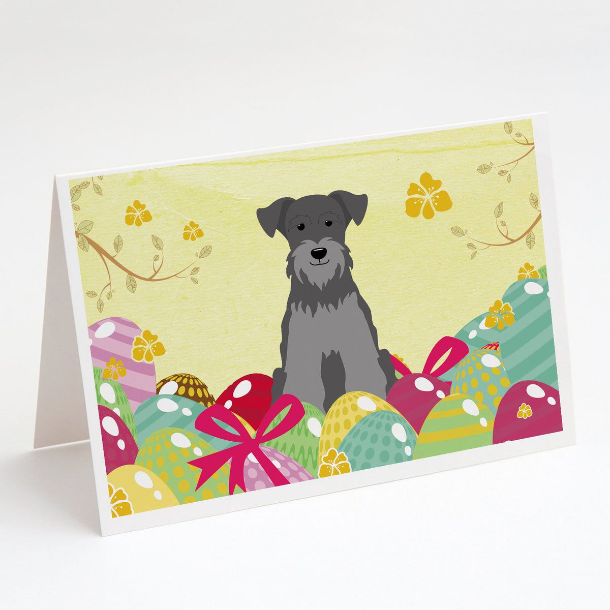 Buy this Easter Eggs Miniature Schnauzer Black Silver Greeting Cards and Envelopes Pack of 8