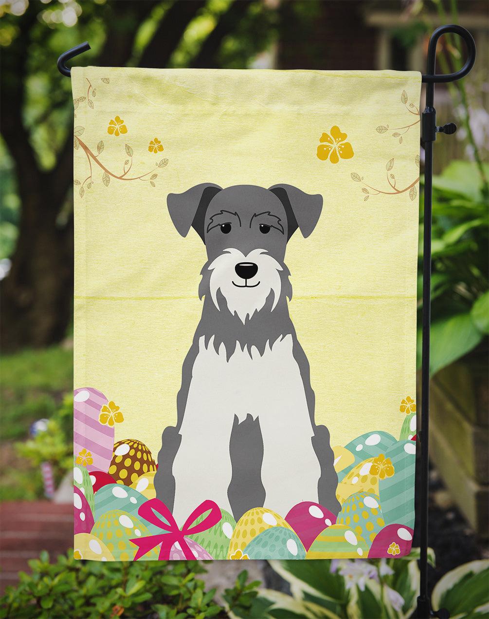 Caroline's Treasures Easter Eggs Miniature Schanuzer Salt and Pepper Garden Flag - Outdoor Decorative Yard Flag BB6054GF