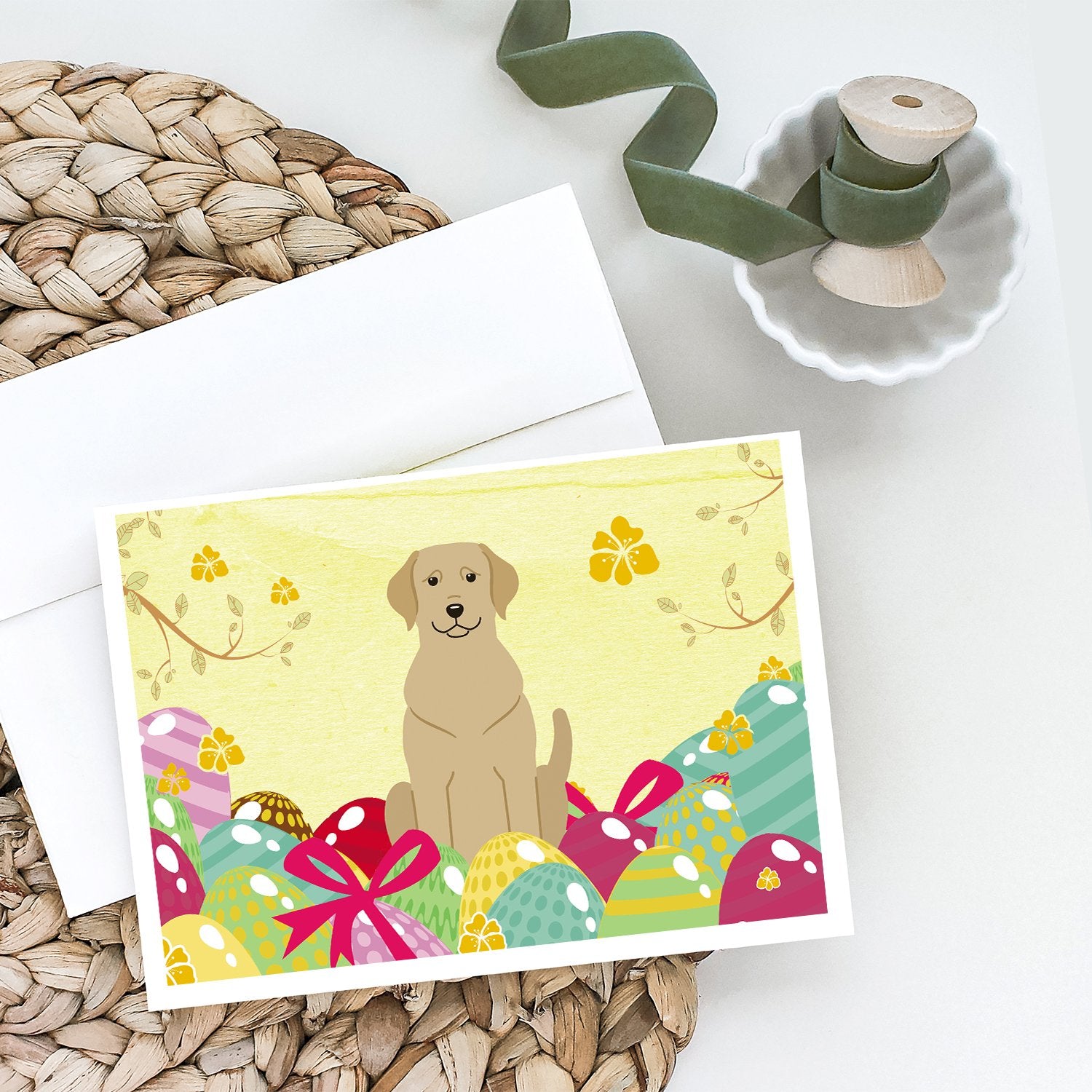 Easter Eggs Yellow Labrador Greeting Cards and Envelopes Pack of 8 - the-store.com
