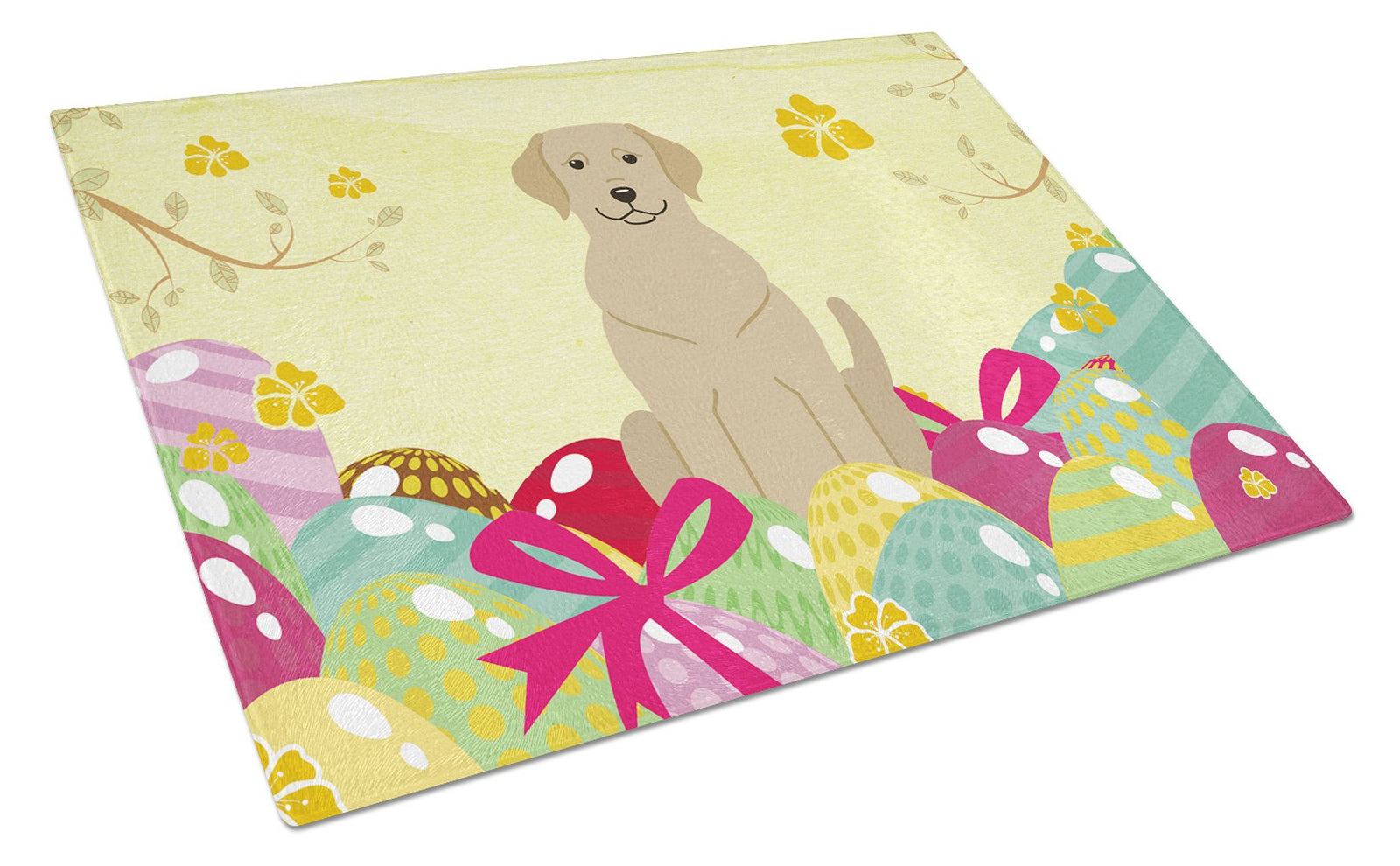Easter Eggs Yellow Labrador Glass Cutting Board Large BB6055LCB by Caroline's Treasures