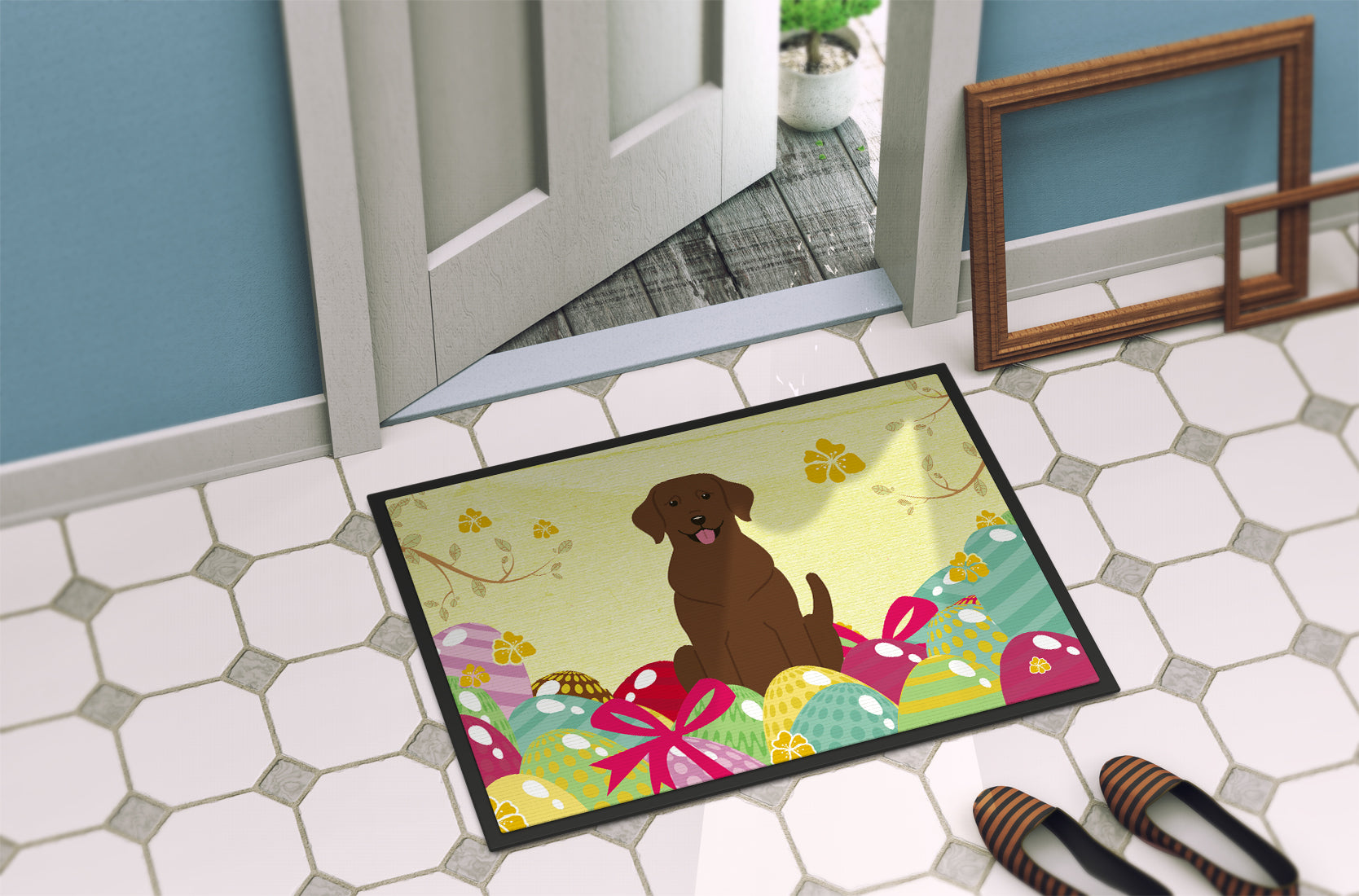 Easter Eggs Chocolate Labrador Indoor or Outdoor Mat 18x27 BB6056MAT - the-store.com
