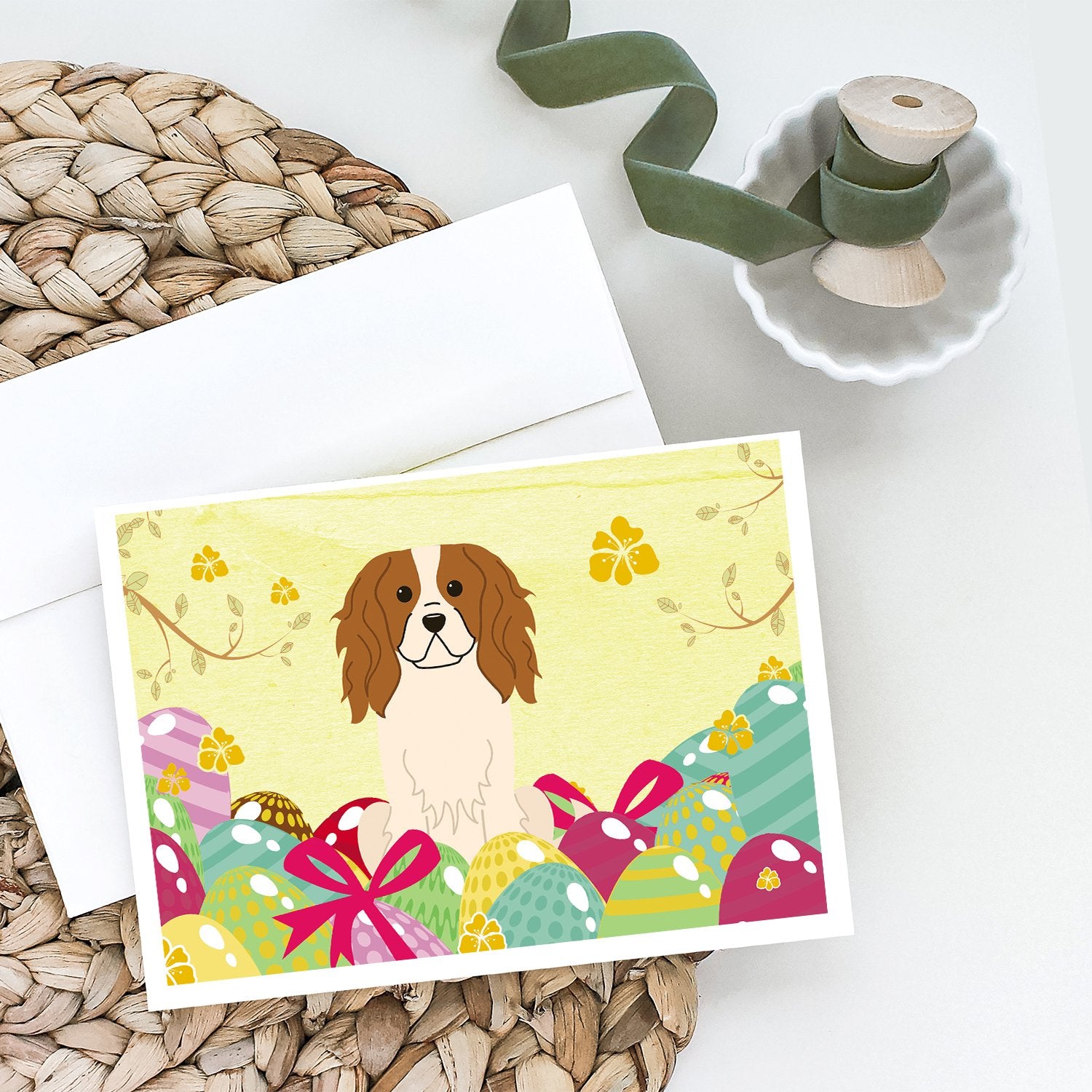 Easter Eggs Cavalier Spaniel Greeting Cards and Envelopes Pack of 8 - the-store.com