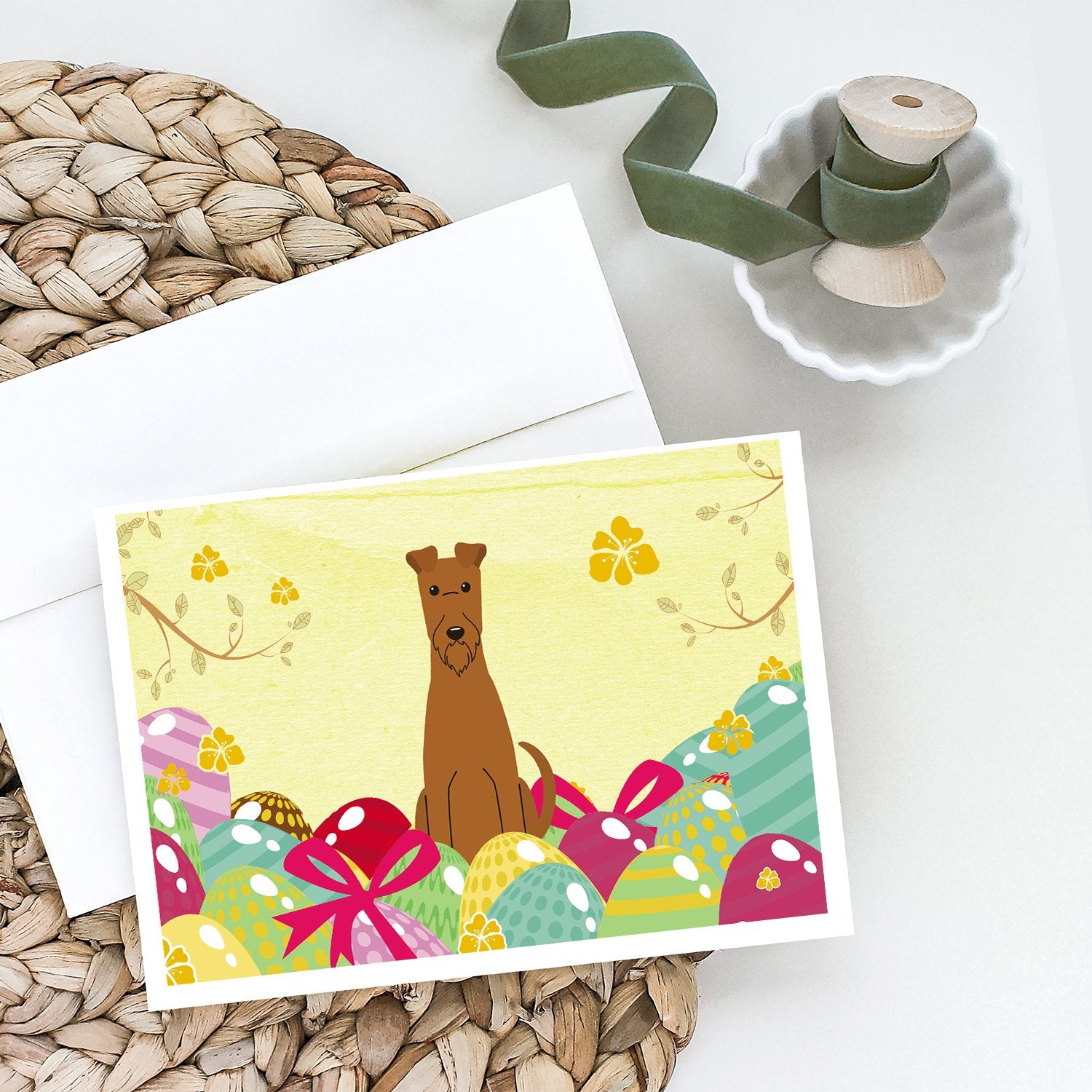 Easter Eggs Irish Terrier Greeting Cards and Envelopes Pack of 8 - the-store.com