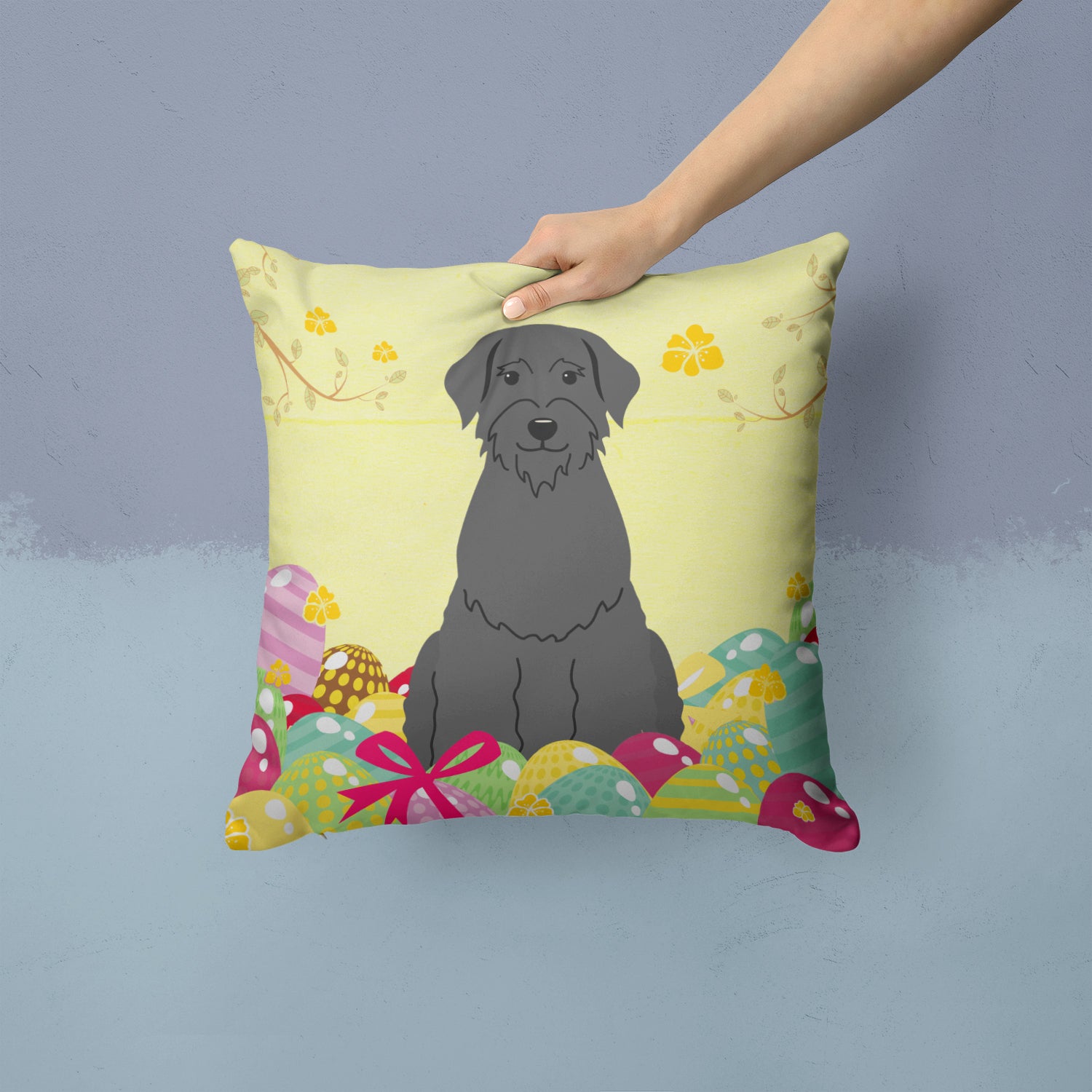 Easter Eggs Giant Schnauzer Fabric Decorative Pillow BB6066PW1414 - the-store.com