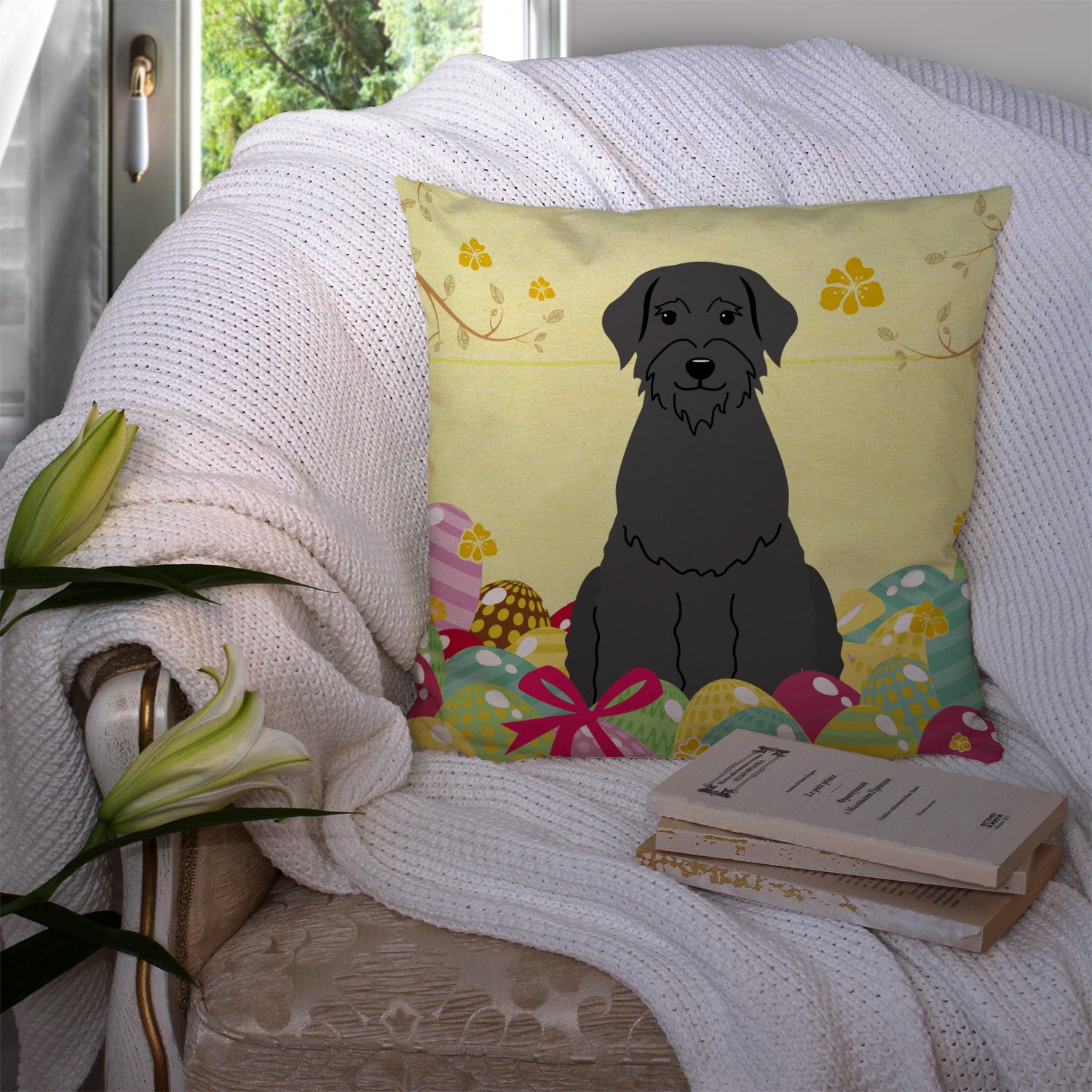 Easter Eggs Giant Schnauzer Fabric Decorative Pillow BB6066PW1414 - the-store.com