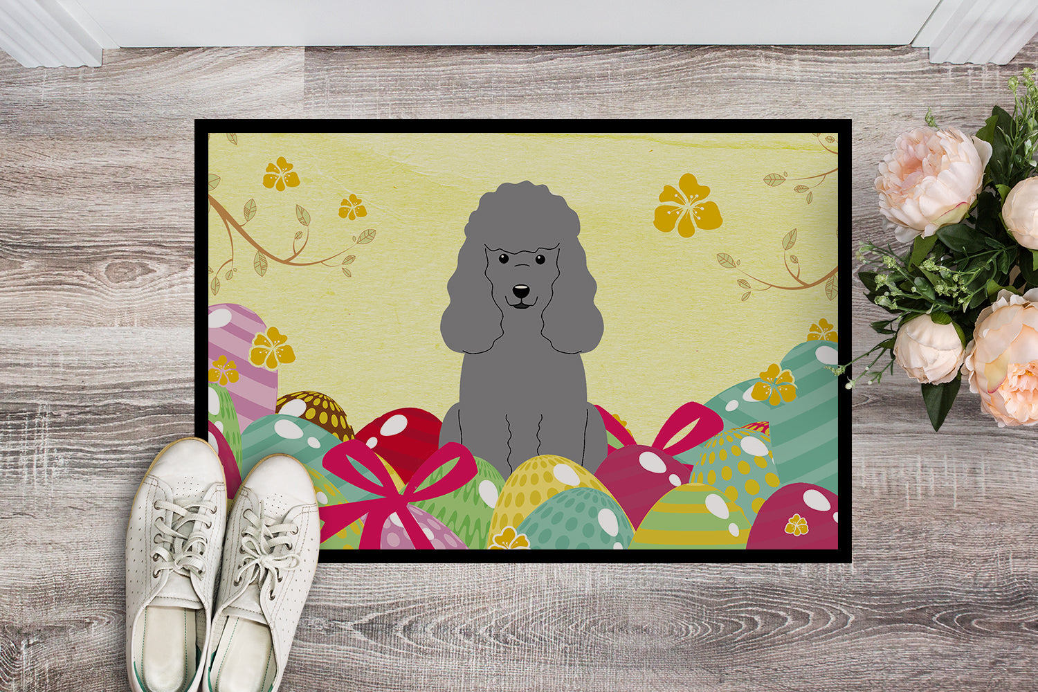 Easter Eggs Poodle Silver Indoor or Outdoor Mat 18x27 BB6068MAT - the-store.com