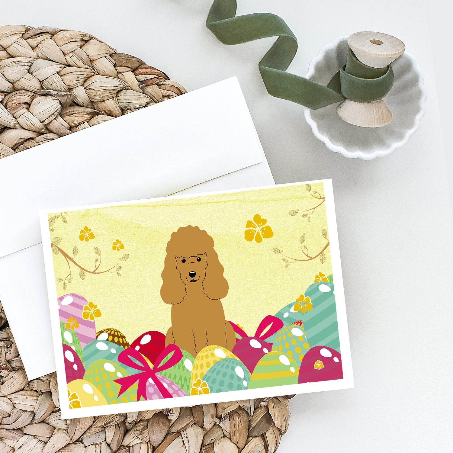 Easter Eggs Poodle Tan Greeting Cards and Envelopes Pack of 8 - the-store.com