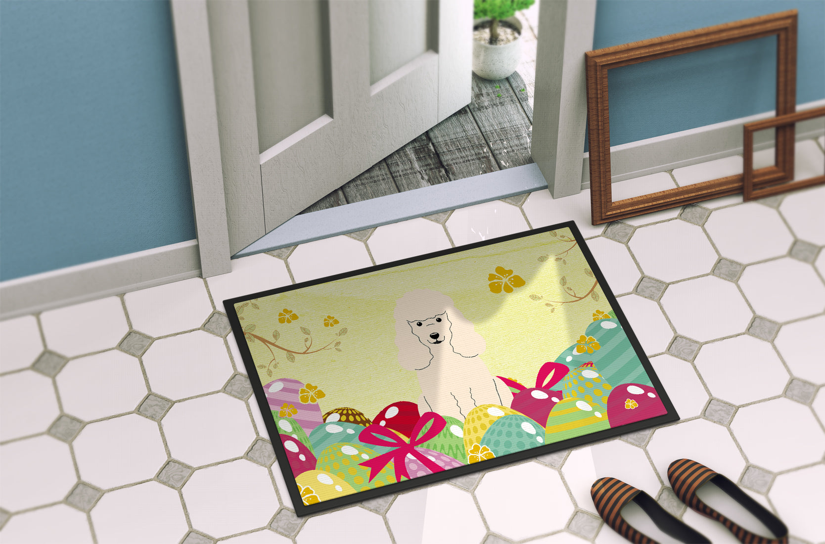 Easter Eggs Poodle White Indoor or Outdoor Mat 18x27 BB6070MAT - the-store.com