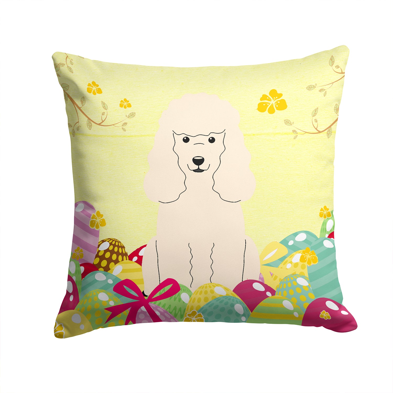 Easter Eggs Poodle White Fabric Decorative Pillow BB6070PW1414 - the-store.com