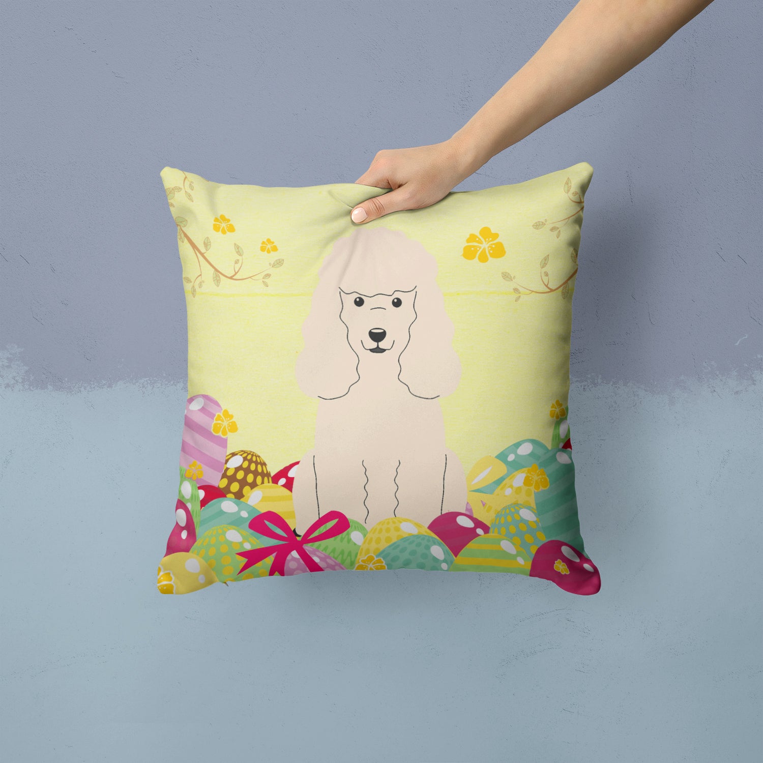 Easter Eggs Poodle White Fabric Decorative Pillow BB6070PW1414 - the-store.com