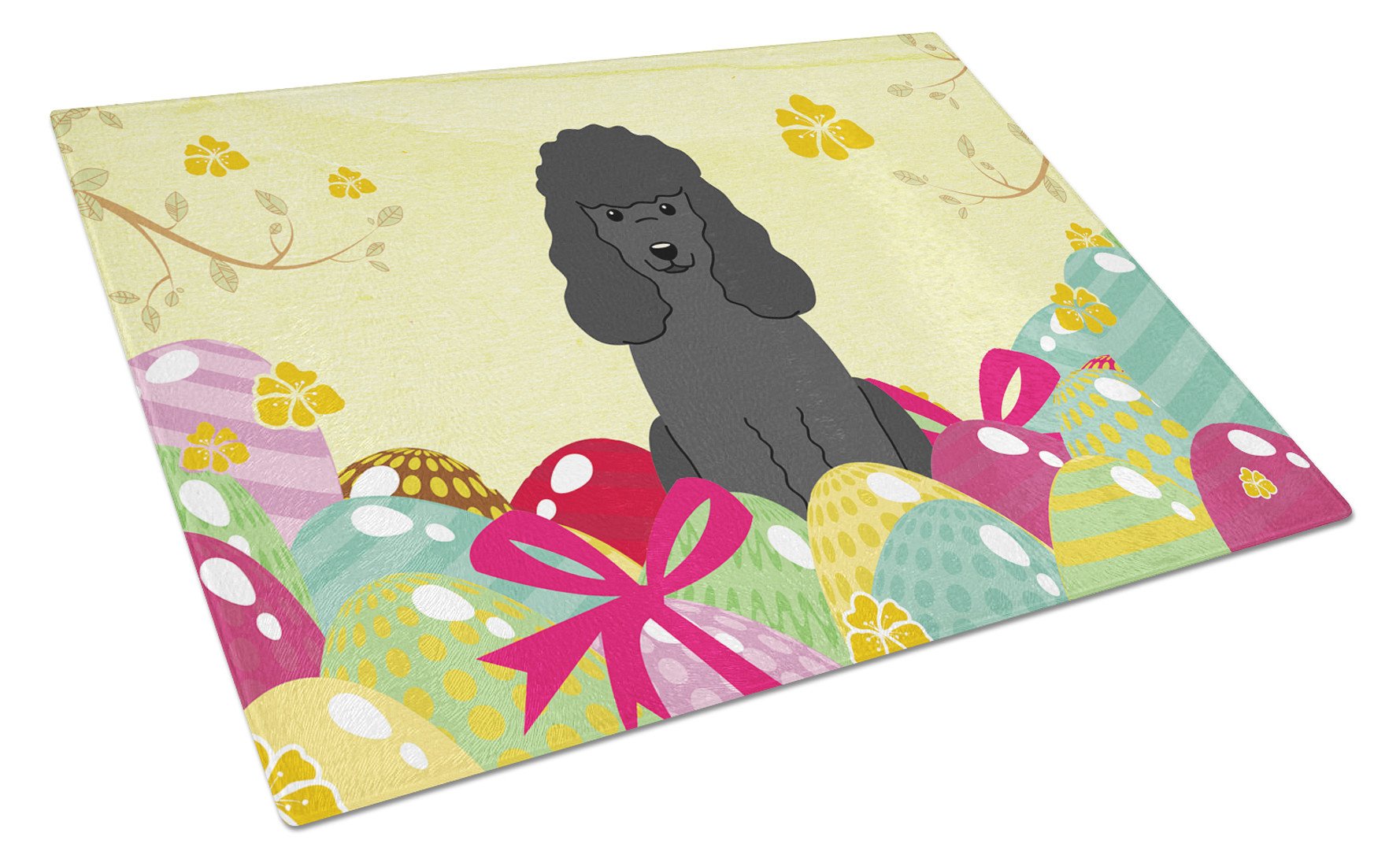 Easter Eggs Poodle Black Glass Cutting Board Large BB6071LCB by Caroline's Treasures