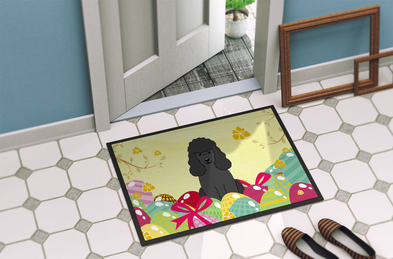 Easter Eggs Poodle Black Indoor or Outdoor Mat 18x27 BB6071MAT - the-store.com