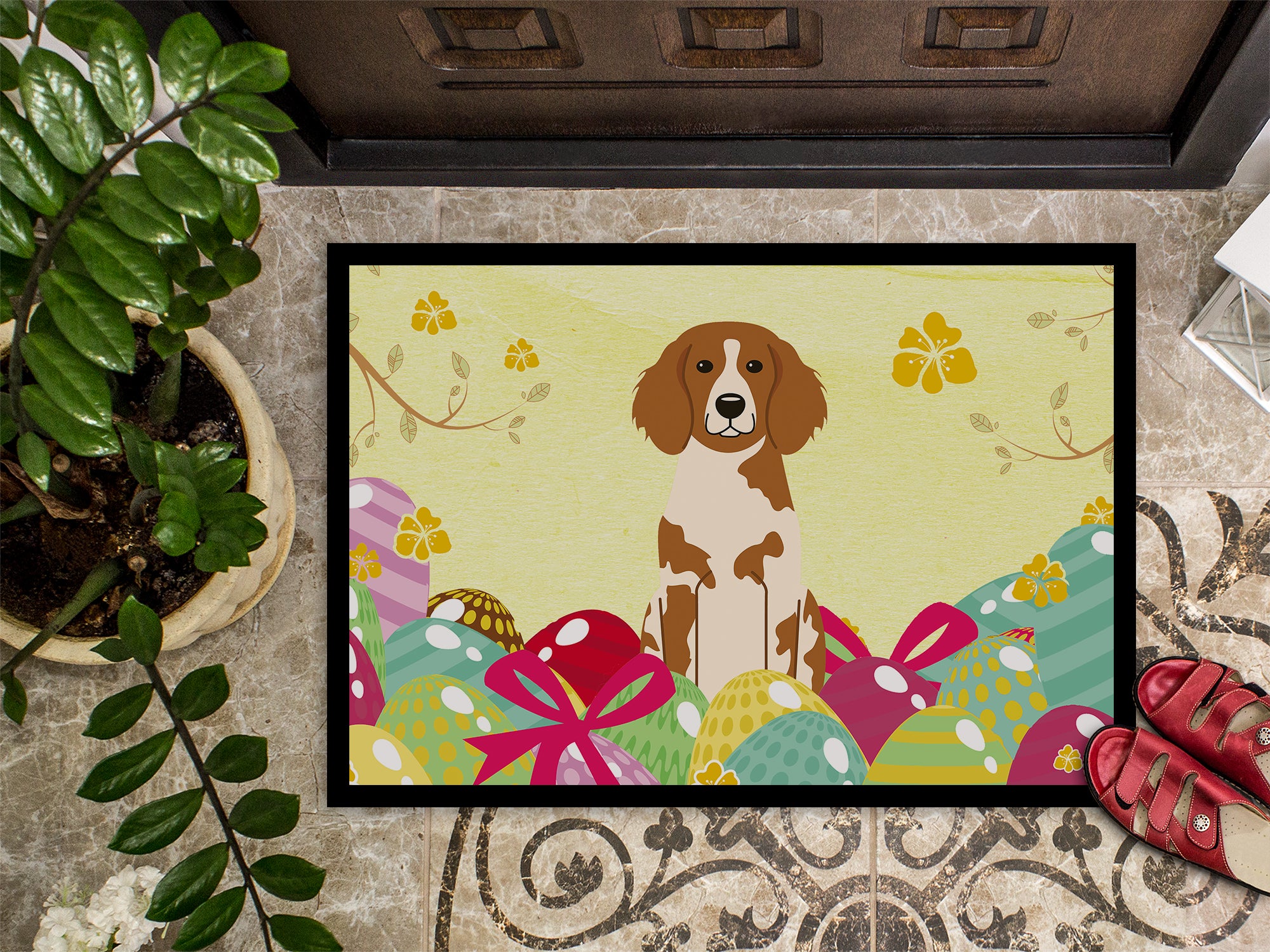 Easter Eggs Brittany Spaniel Indoor or Outdoor Mat 18x27 BB6072MAT - the-store.com