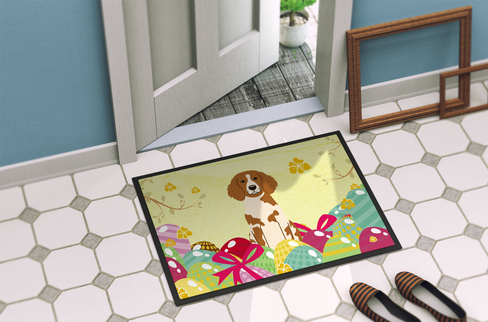 Easter Eggs Brittany Spaniel Indoor or Outdoor Mat 18x27 BB6072MAT - the-store.com