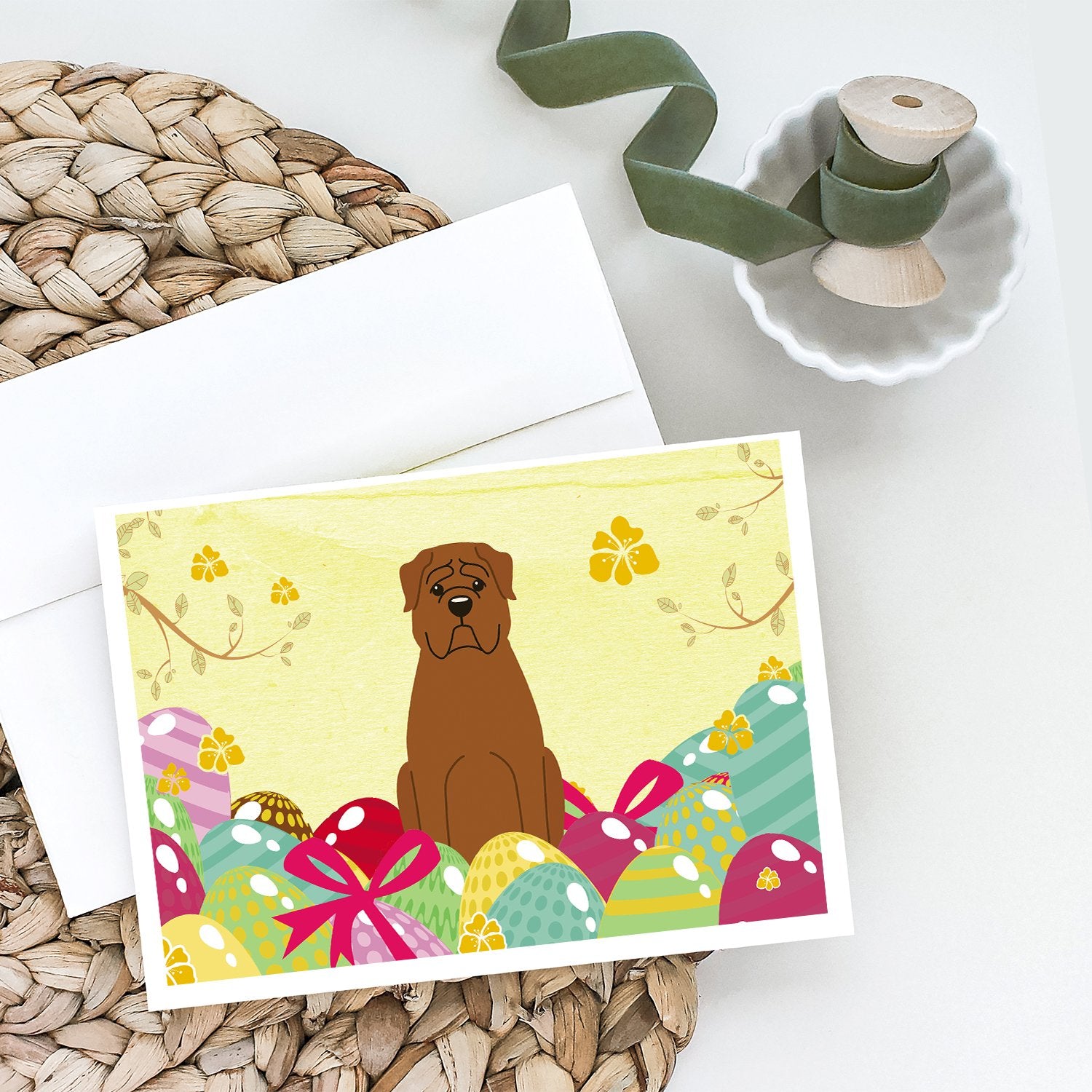 Easter Eggs Dogue de Bourdeaux Greeting Cards and Envelopes Pack of 8 - the-store.com