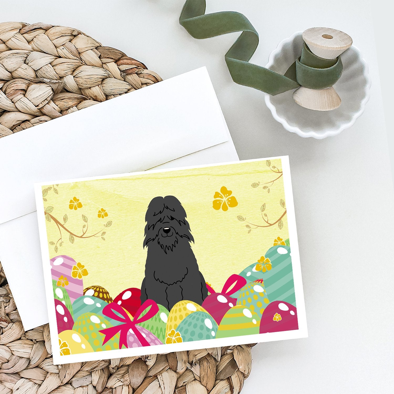 Easter Eggs Bouvier des Flandres Greeting Cards and Envelopes Pack of 8 - the-store.com