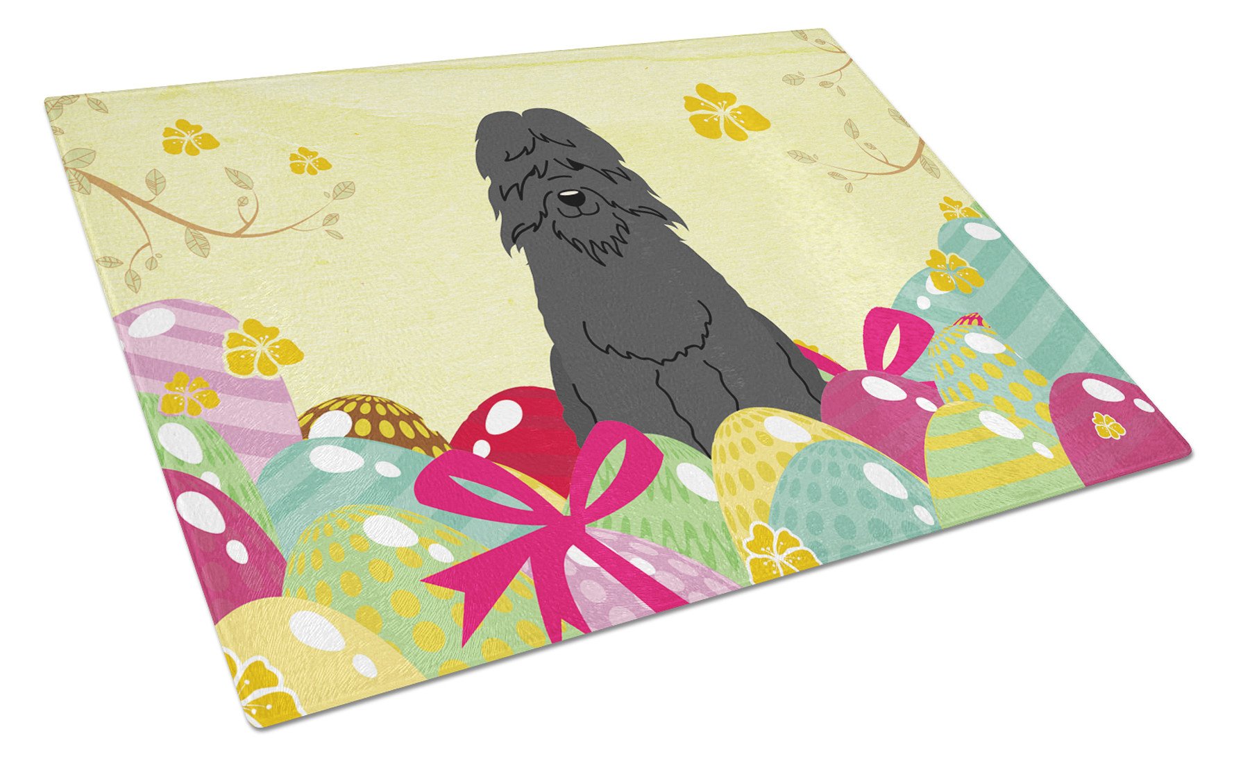 Easter Eggs Bouvier des Flandres Glass Cutting Board Large BB6074LCB by Caroline's Treasures
