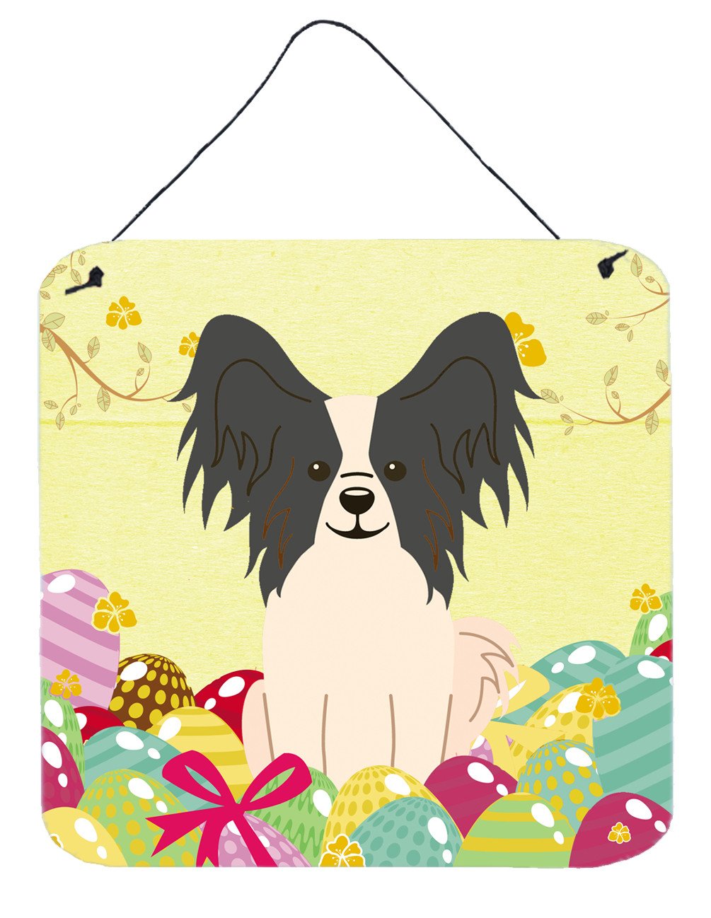 Easter Eggs Papillon Black White Wall or Door Hanging Prints BB6076DS66 by Caroline&#39;s Treasures