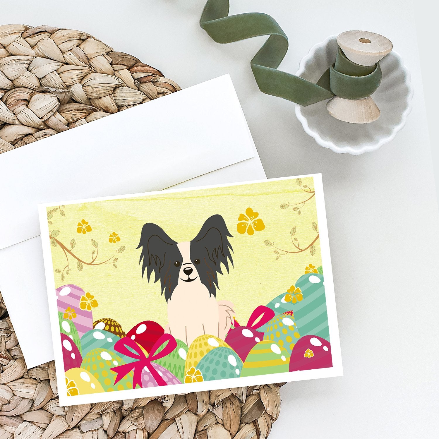 Easter Eggs Papillon Black White Greeting Cards and Envelopes Pack of 8 - the-store.com