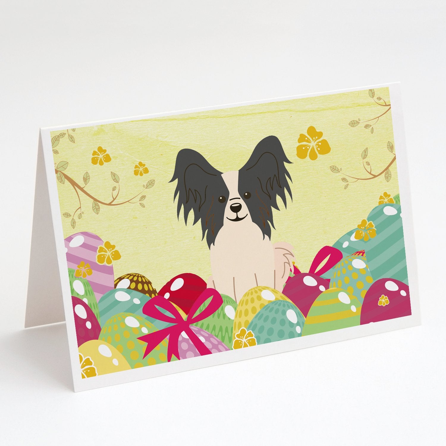 Buy this Easter Eggs Papillon Black White Greeting Cards and Envelopes Pack of 8