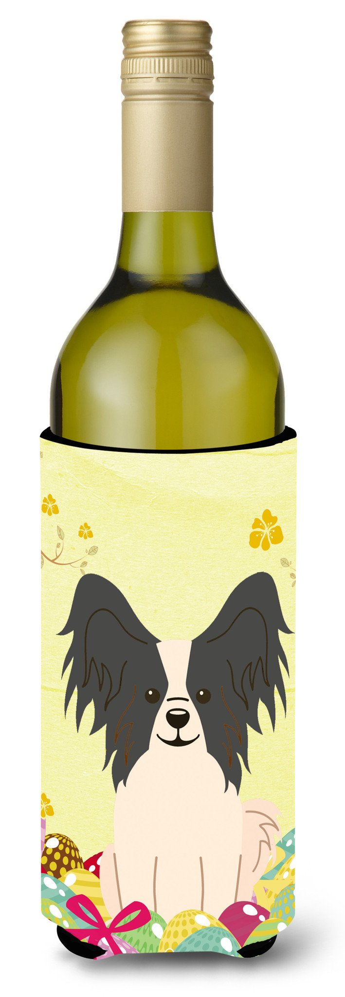 Easter Eggs Papillon Black White Wine Bottle Beverge Insulator Hugger BB6076LITERK by Caroline&#39;s Treasures