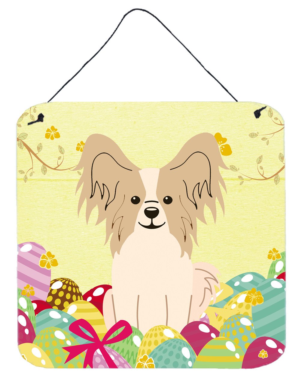 Easter Eggs Papillon Sable White Wall or Door Hanging Prints BB6077DS66 by Caroline&#39;s Treasures