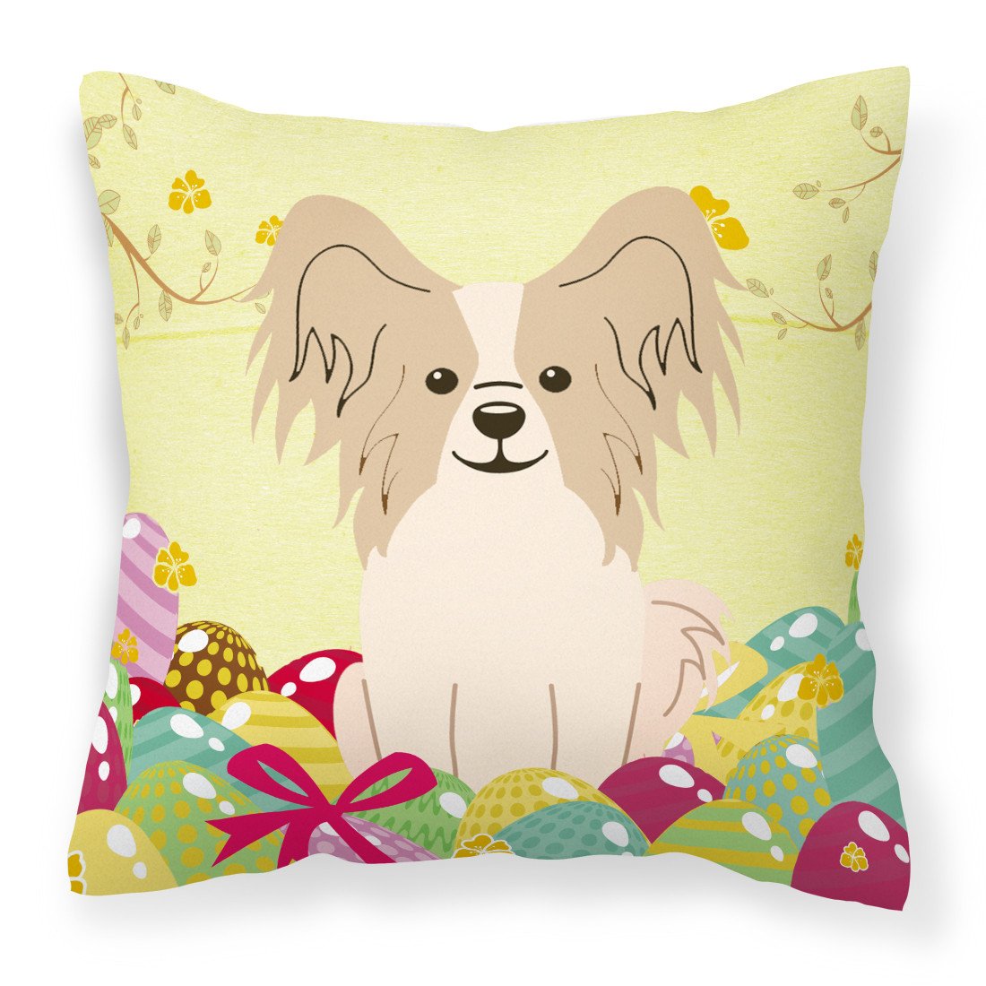 Easter Eggs Papillon Sable White Fabric Decorative Pillow BB6077PW1818 by Caroline&#39;s Treasures