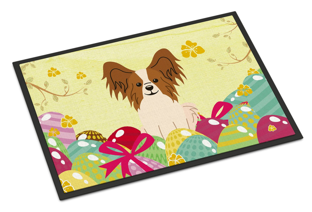 Easter Eggs Papillon Red White Indoor or Outdoor Mat 24x36 BB6078JMAT by Caroline&#39;s Treasures