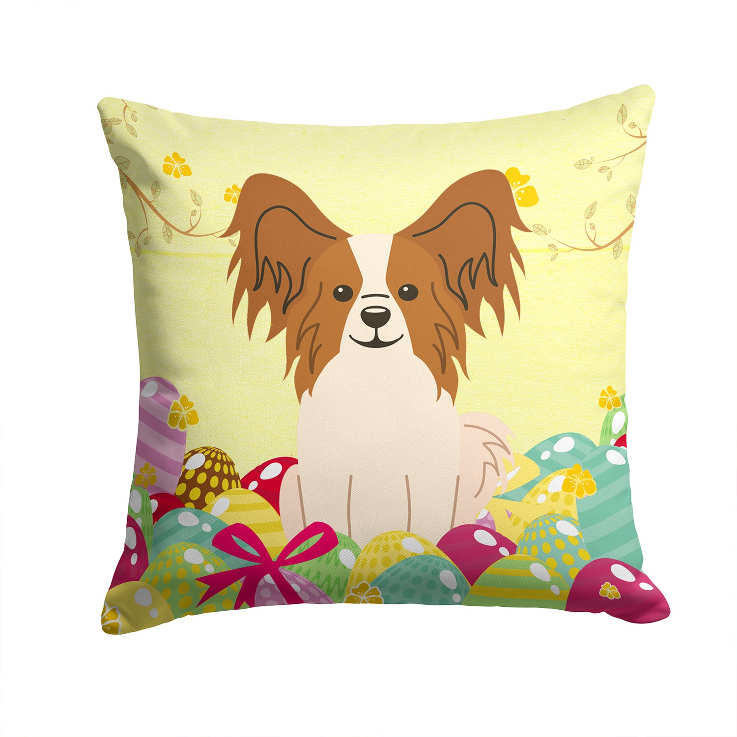 Easter Eggs Papillon Red White Fabric Decorative Pillow BB6078PW1414 - the-store.com