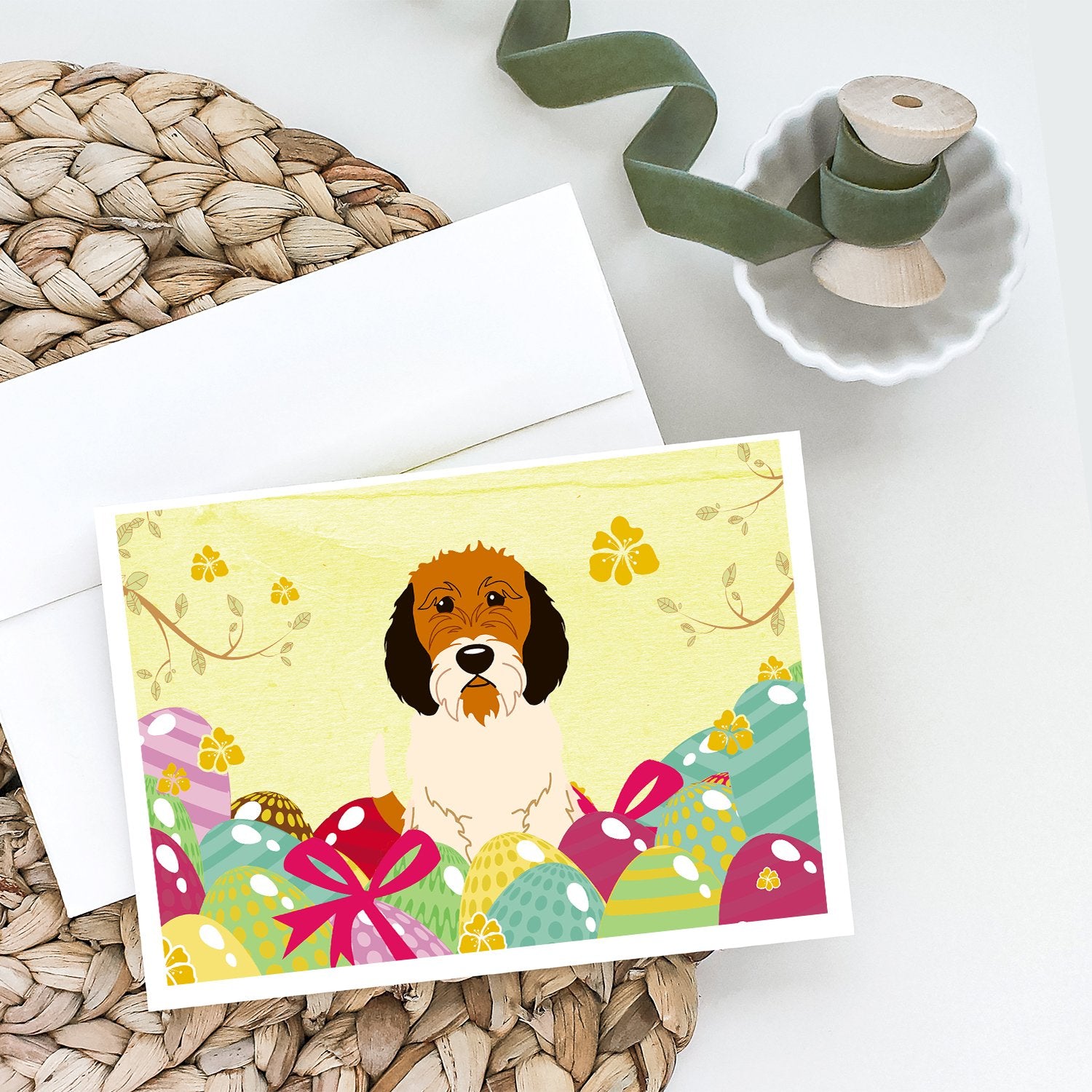 Buy this Easter Eggs Petit Basset Griffon Veenden Greeting Cards and Envelopes Pack of 8