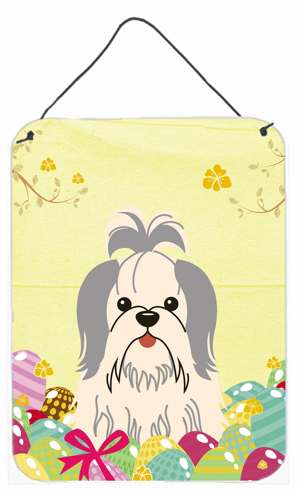 Easter Eggs Shih Tzu Silver White Wall or Door Hanging Prints BB6085DS1216 by Caroline&#39;s Treasures