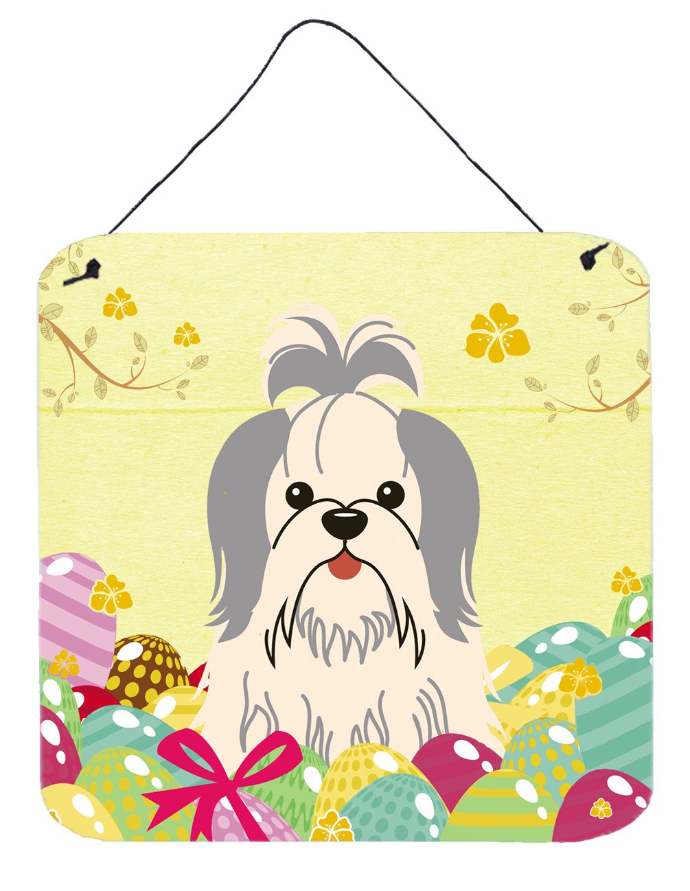 Easter Eggs Shih Tzu Silver White Wall or Door Hanging Prints BB6085DS66 by Caroline's Treasures