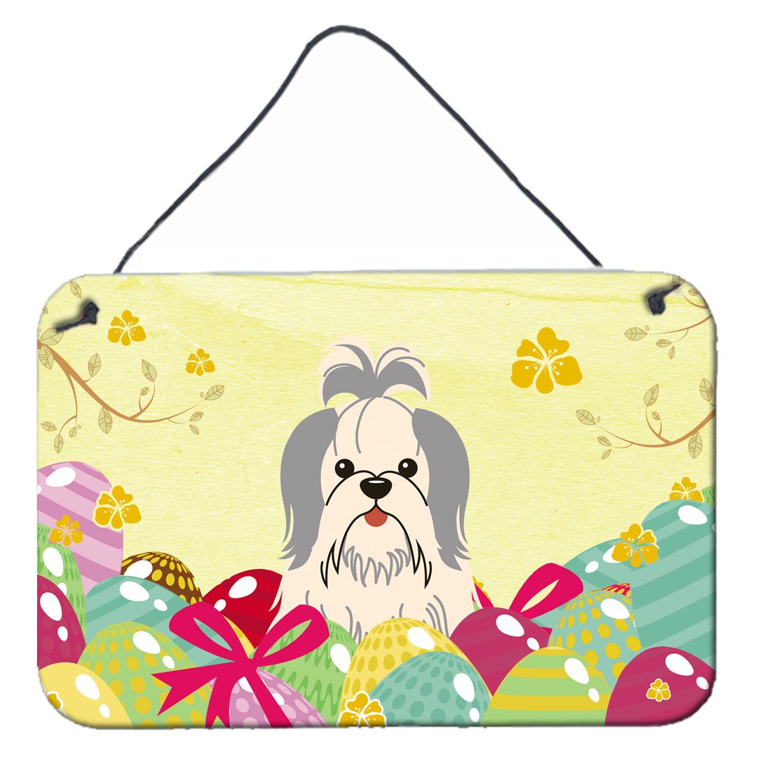 Easter Eggs Shih Tzu Silver White Wall or Door Hanging Prints BB6085DS812 by Caroline&#39;s Treasures