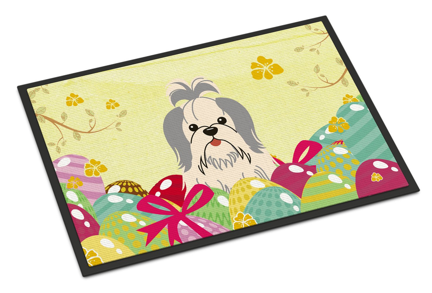 Easter Eggs Shih Tzu Silver White Indoor or Outdoor Mat 24x36 BB6085JMAT by Caroline's Treasures