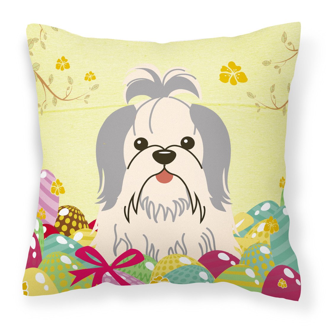 Easter Eggs Shih Tzu Silver White Fabric Decorative Pillow BB6085PW1818 by Caroline's Treasures