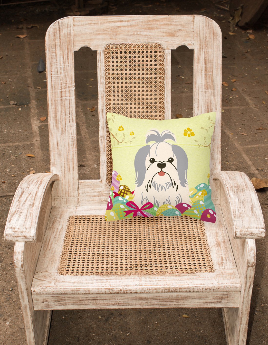 Easter Eggs Shih Tzu Silver White Fabric Decorative Pillow BB6085PW1818 by Caroline's Treasures