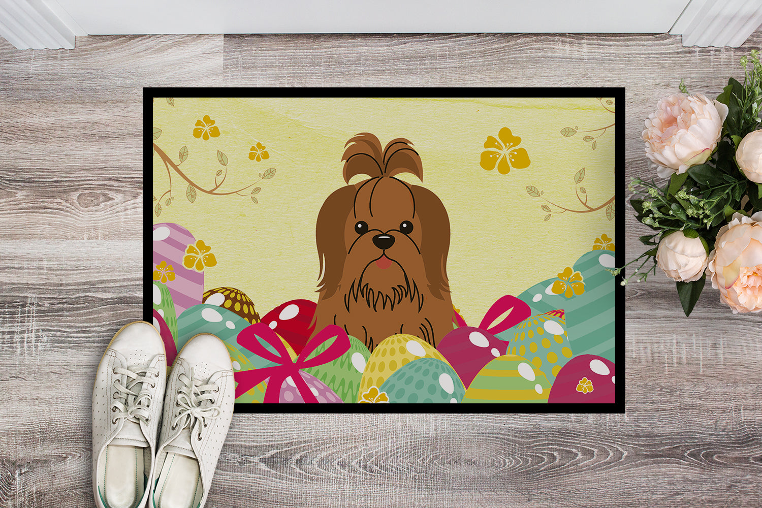 Easter Eggs Shih Tzu Silver Chocolate Indoor or Outdoor Mat 18x27 BB6086MAT - the-store.com
