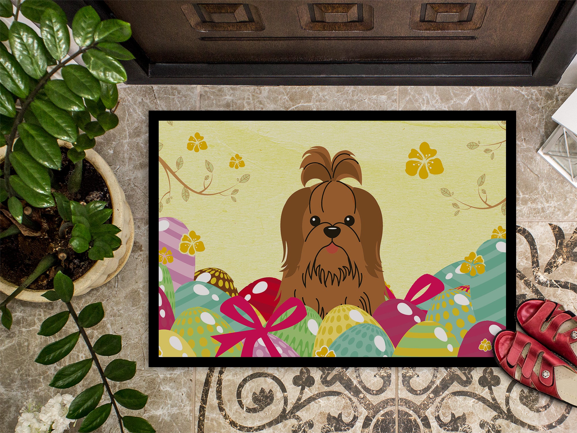 Easter Eggs Shih Tzu Silver Chocolate Indoor or Outdoor Mat 18x27 BB6086MAT - the-store.com
