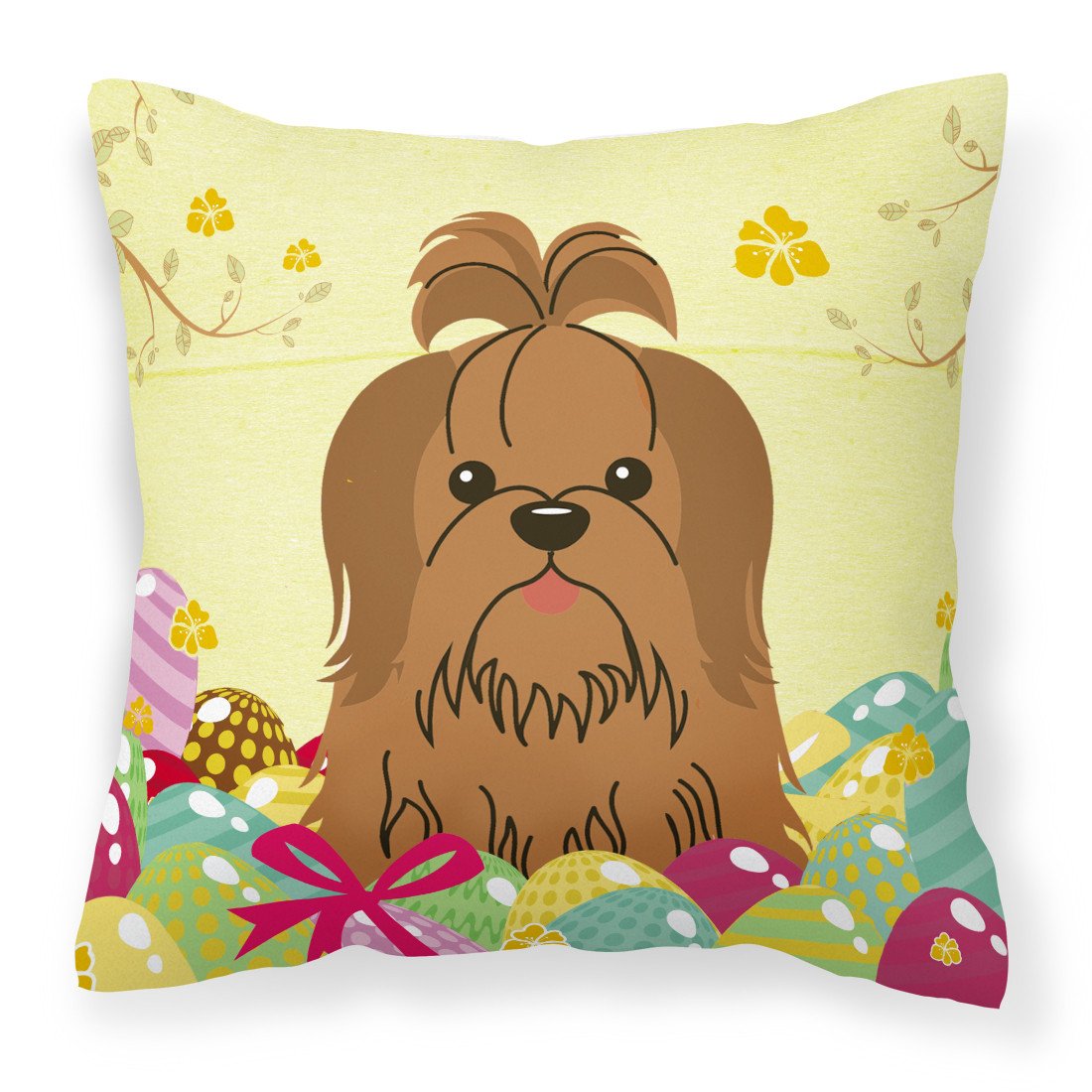 Easter Eggs Shih Tzu Silver Chocolate Fabric Decorative Pillow BB6086PW1818 by Caroline&#39;s Treasures